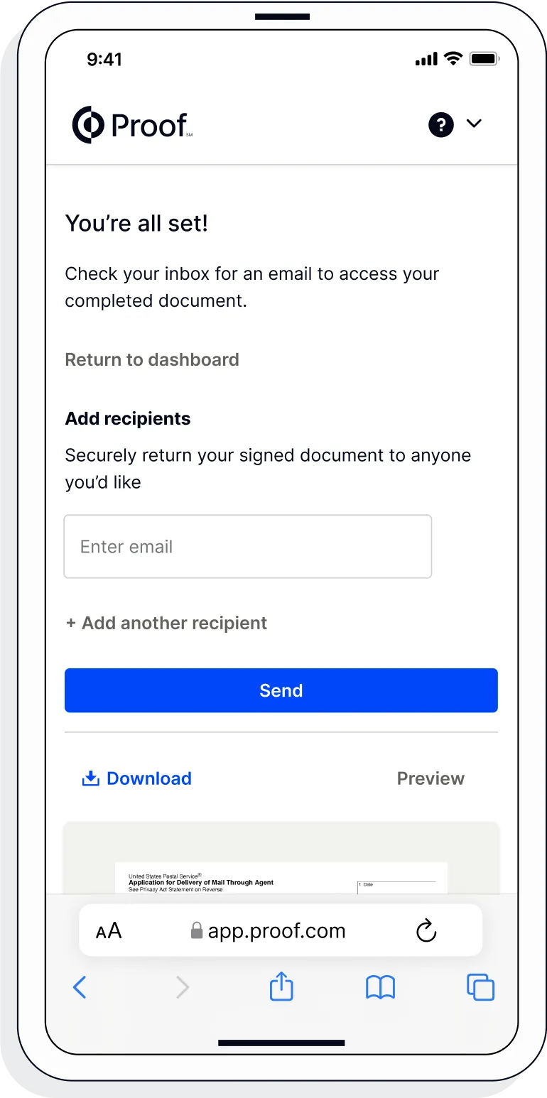 UI of a notarization meeting on a phone